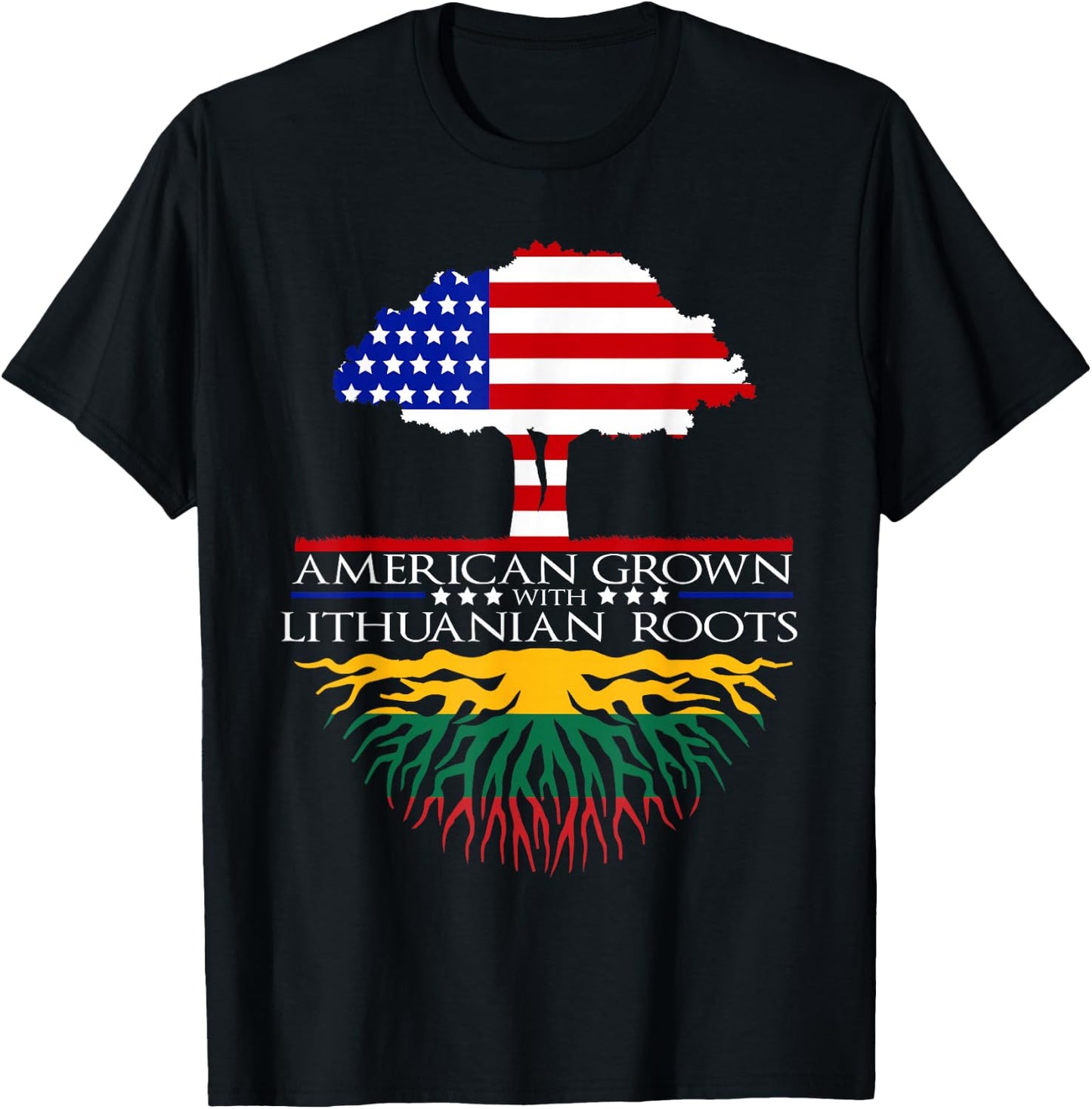 Lithuanian Roots American Grown Tree Flag USA Lithuania T-Shirt - T-Shirt | Black