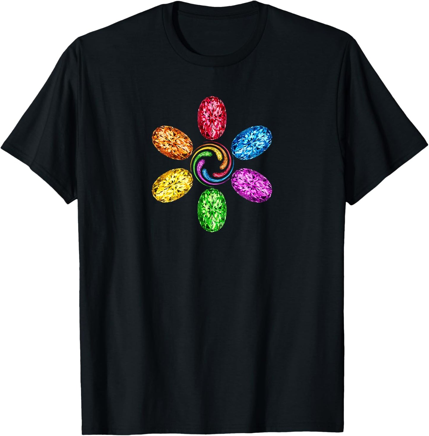 All Stones Rainbow Spiral Chakra T-Shirt - T-Shirt | Black