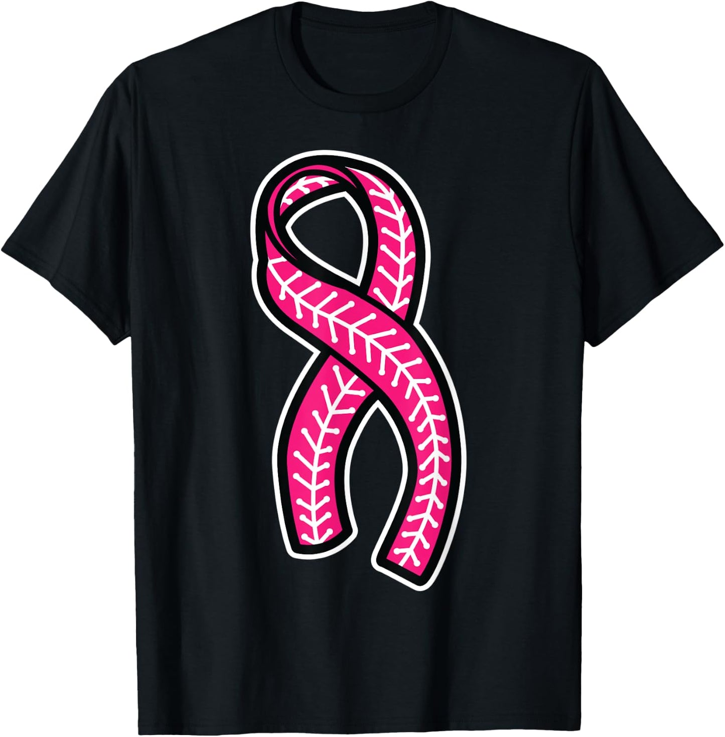 Baseball Pink Ribbon Breast Cancer Awareness Shirt T-Shirt - T-Shirt | Black