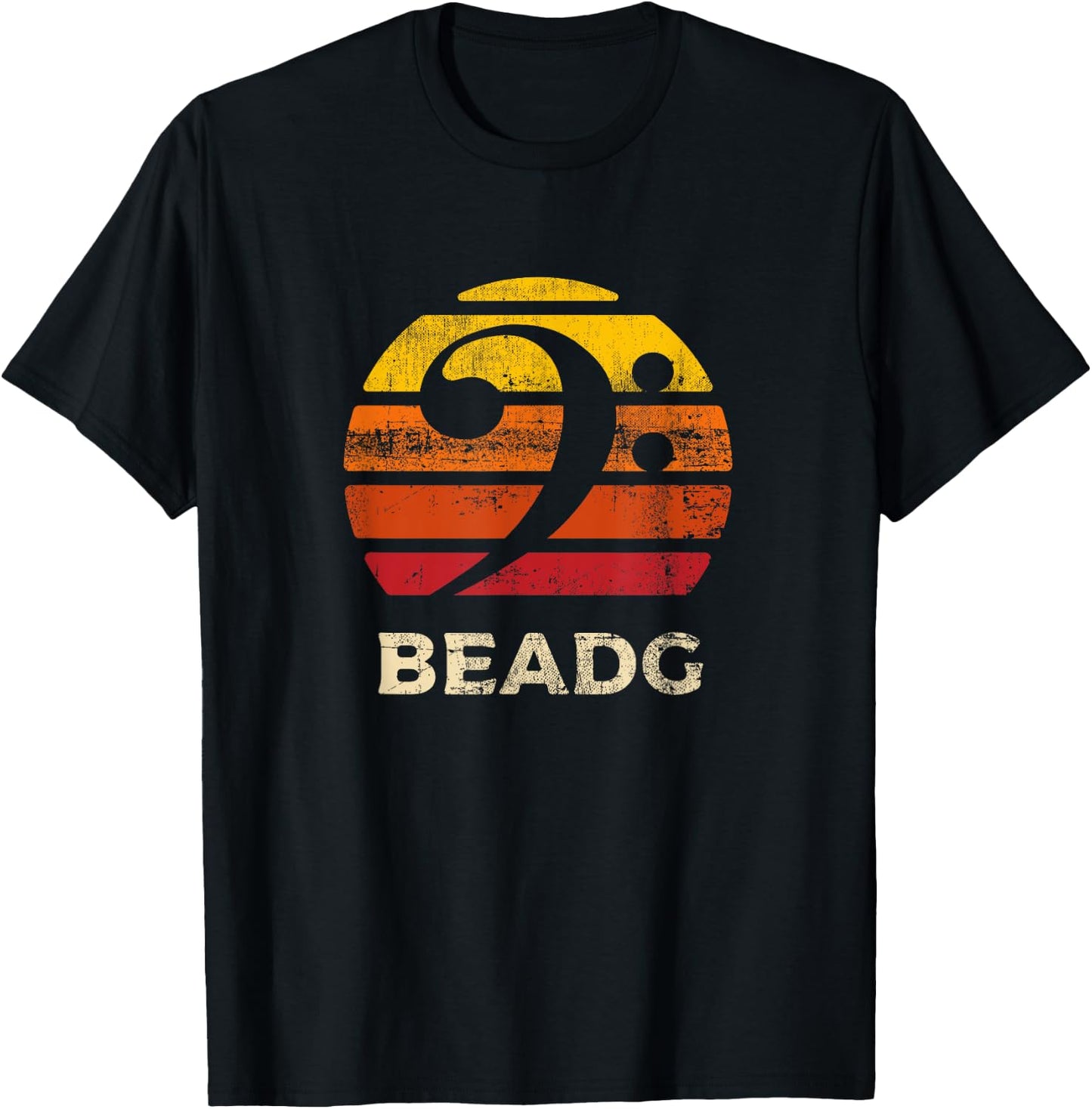 BEADG Vintage Bass Clef Sunset Bassist 5 String Player Gifts T-Shirt - T-Shirt | Black