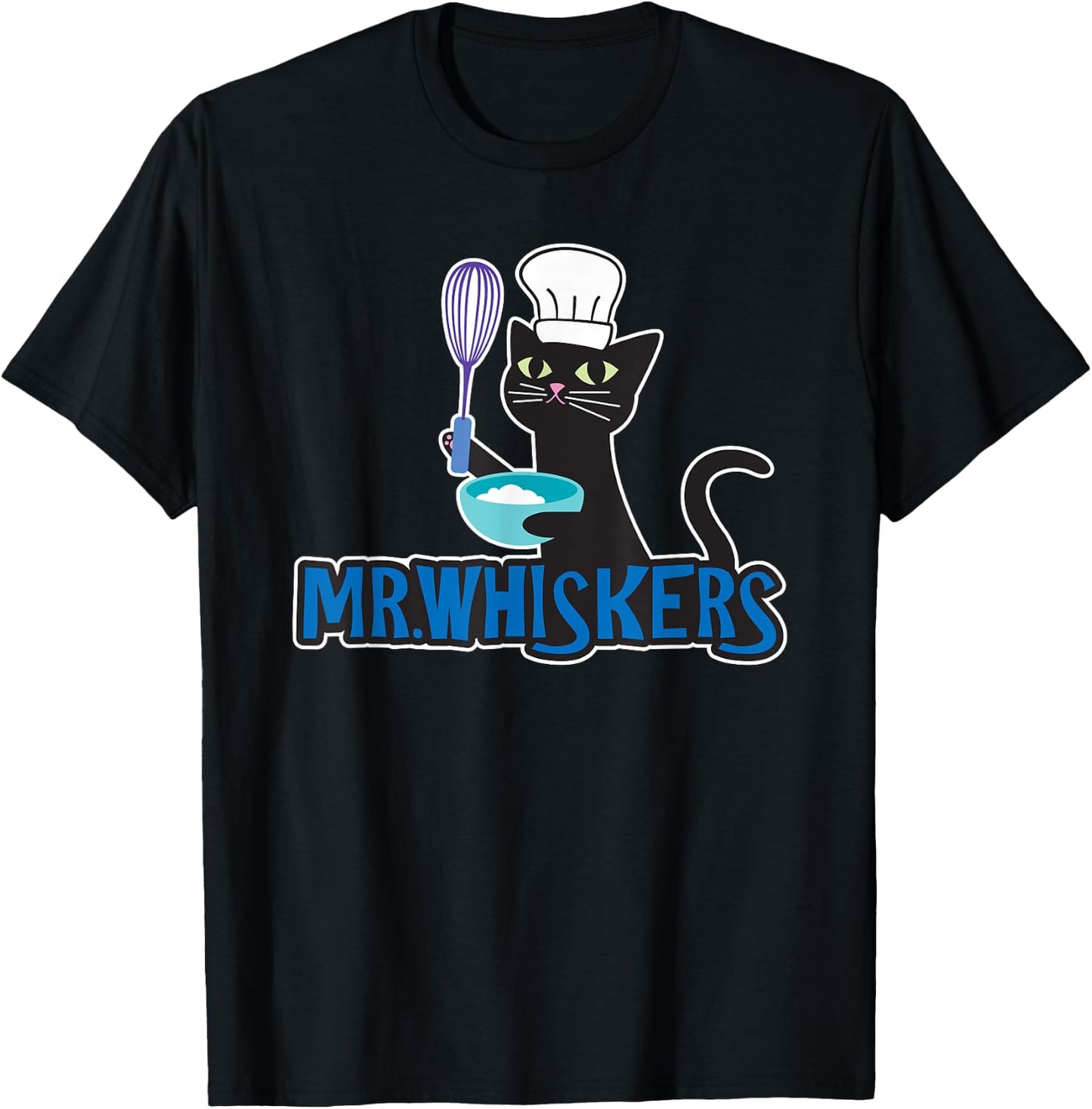 Mr. Whiskers Cute Cartoon Chef Cat T-Shirt - T-Shirt | Black