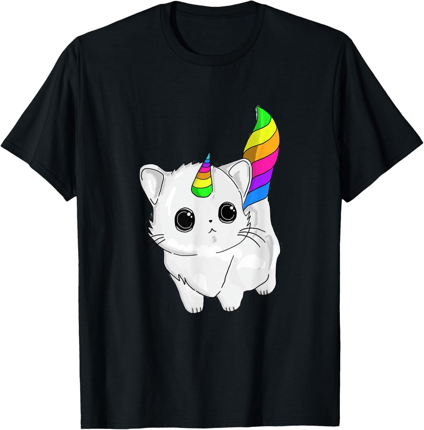 Caticorn Unicorn Cat Shirt Rainbow Girls Boys Adults T-Shirt - T-Shirt | Black