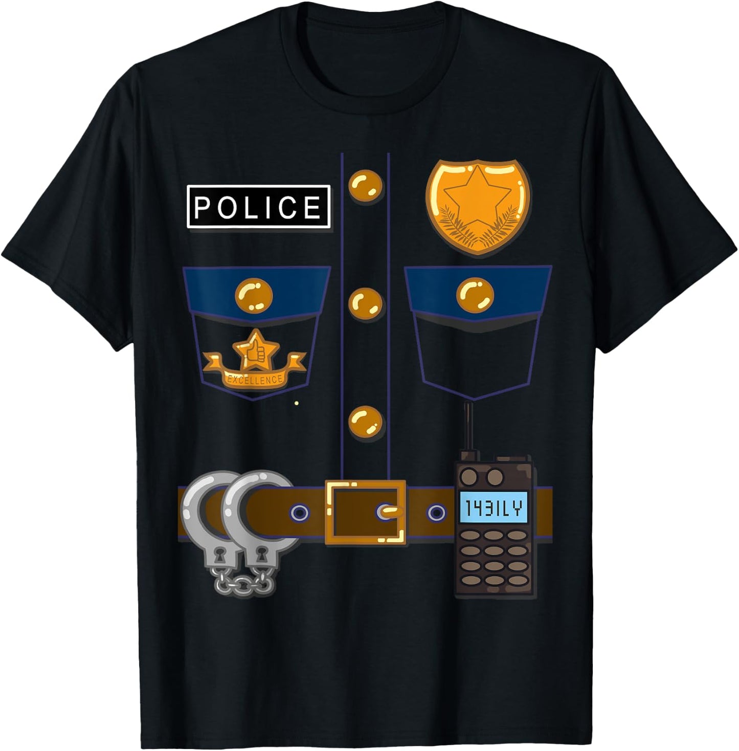 Policeman Costume Funny Halloween Police Officer T Shirt T-Shirt - T-Shirt | Black