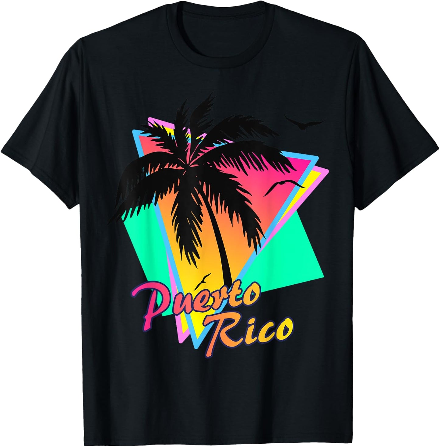 Puerto Rico 80s Tropical Summer Beach Palm Tree Sunset Men Women Kids T-Shirt - T-Shirt | Black