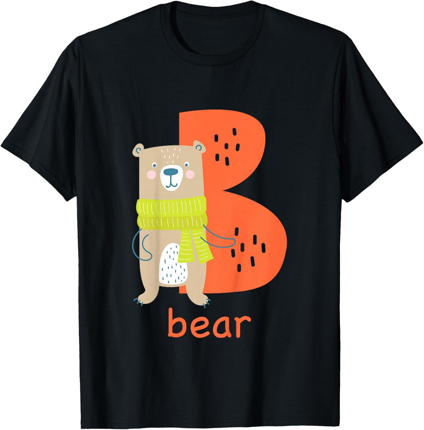 Kids Bear Letter B Alphabet Cute Animal Boys Or Girls T-Shirt - T-Shirt | Black