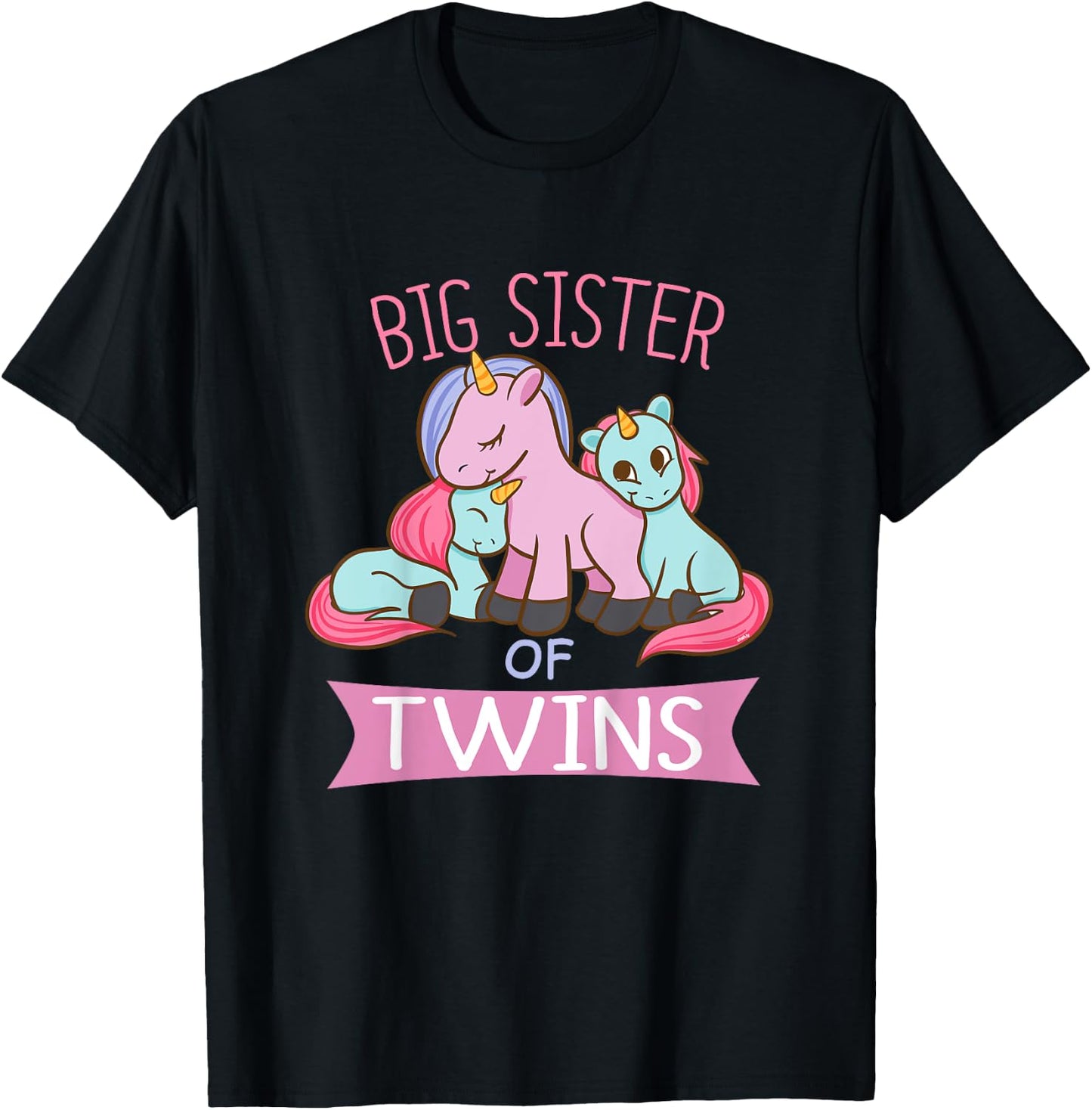 Big Sister of Twins Unicorn Twin T-Shirt - T-Shirt | Black