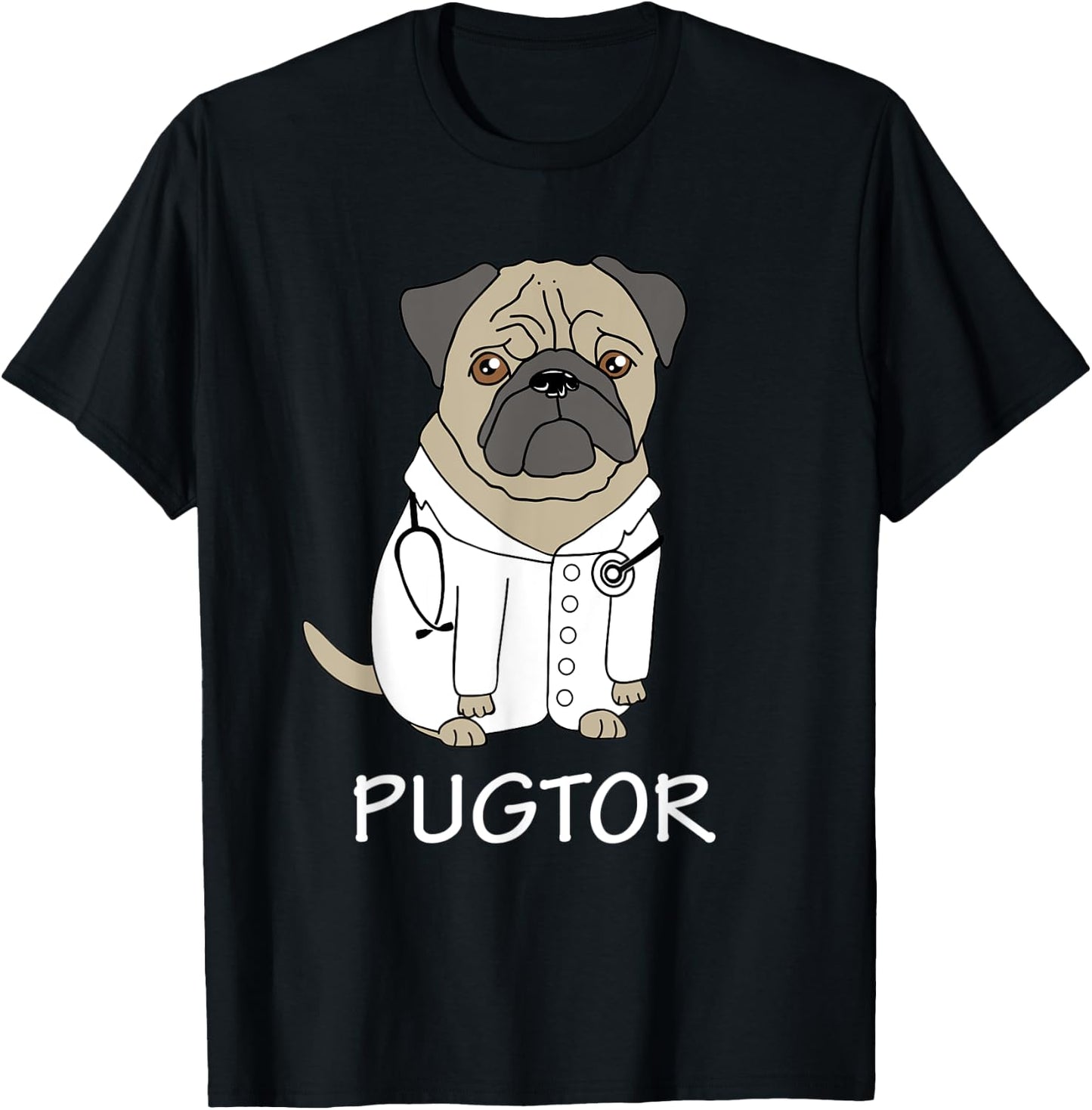 Pug Doctor Funny T Shirt Pet Dog Veterinarian Vet Gift Men Women Kids T-Shirt - T-Shirt | Black