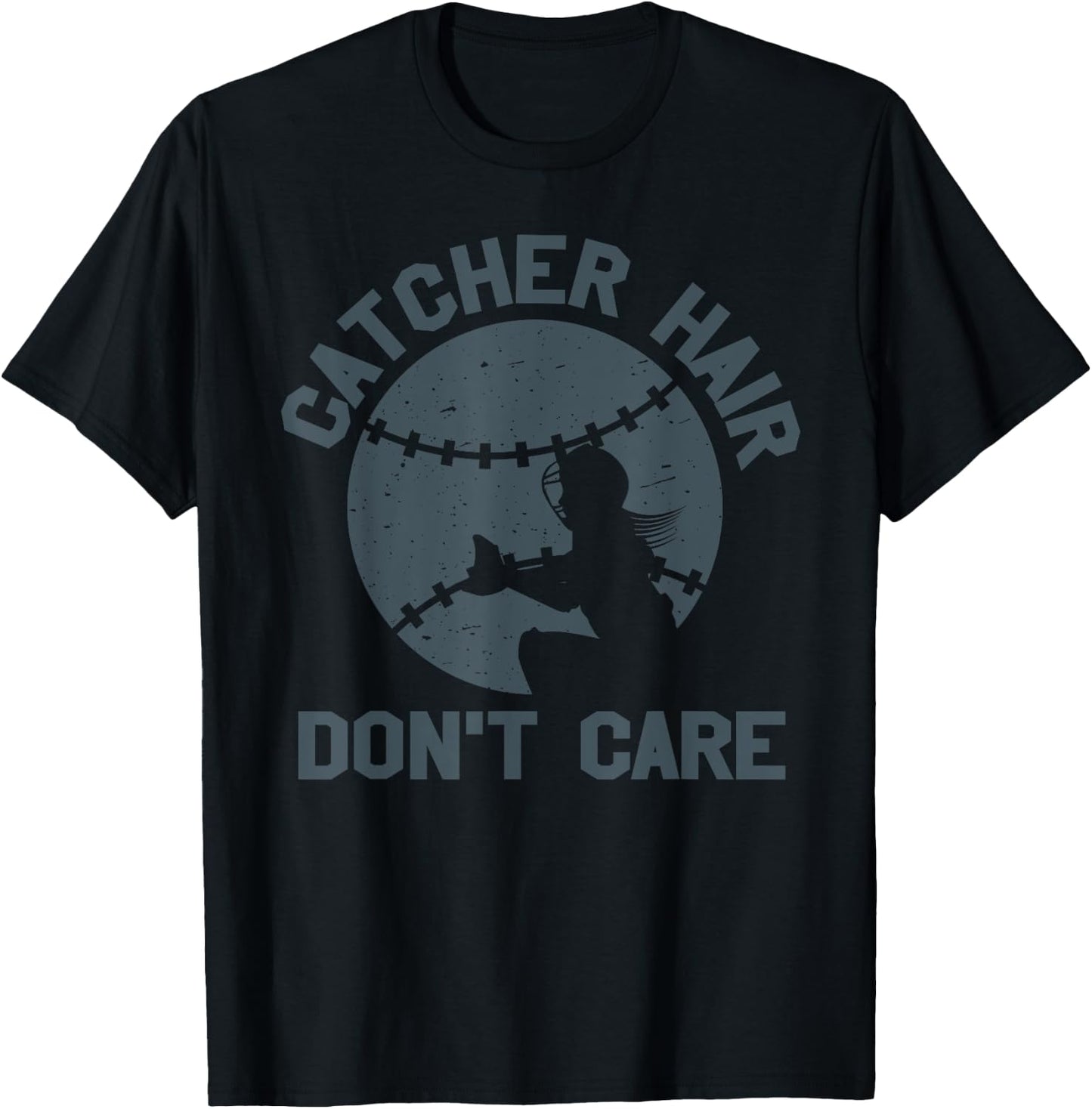 Catcher Hair Don't Care Sports Softball Soft Ball Player T-Shirt - T-Shirt | Black