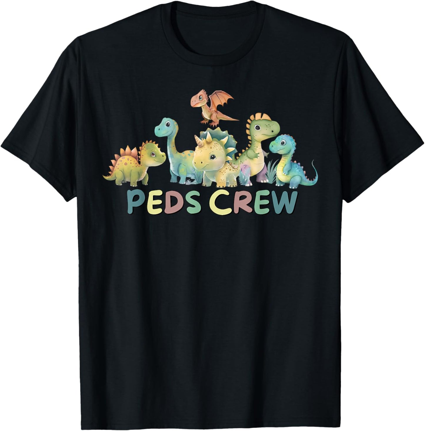 PEDS Crew Pediatric Nurse Appreciation Cute Dinosaurs T-Shirt - T-Shirt | Black