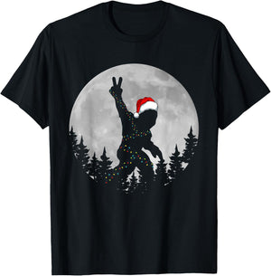 Bigfoot Santa Christmas Tree Lights Funny Xmas Sasquatch T-Shirt - T-Shirt | Black