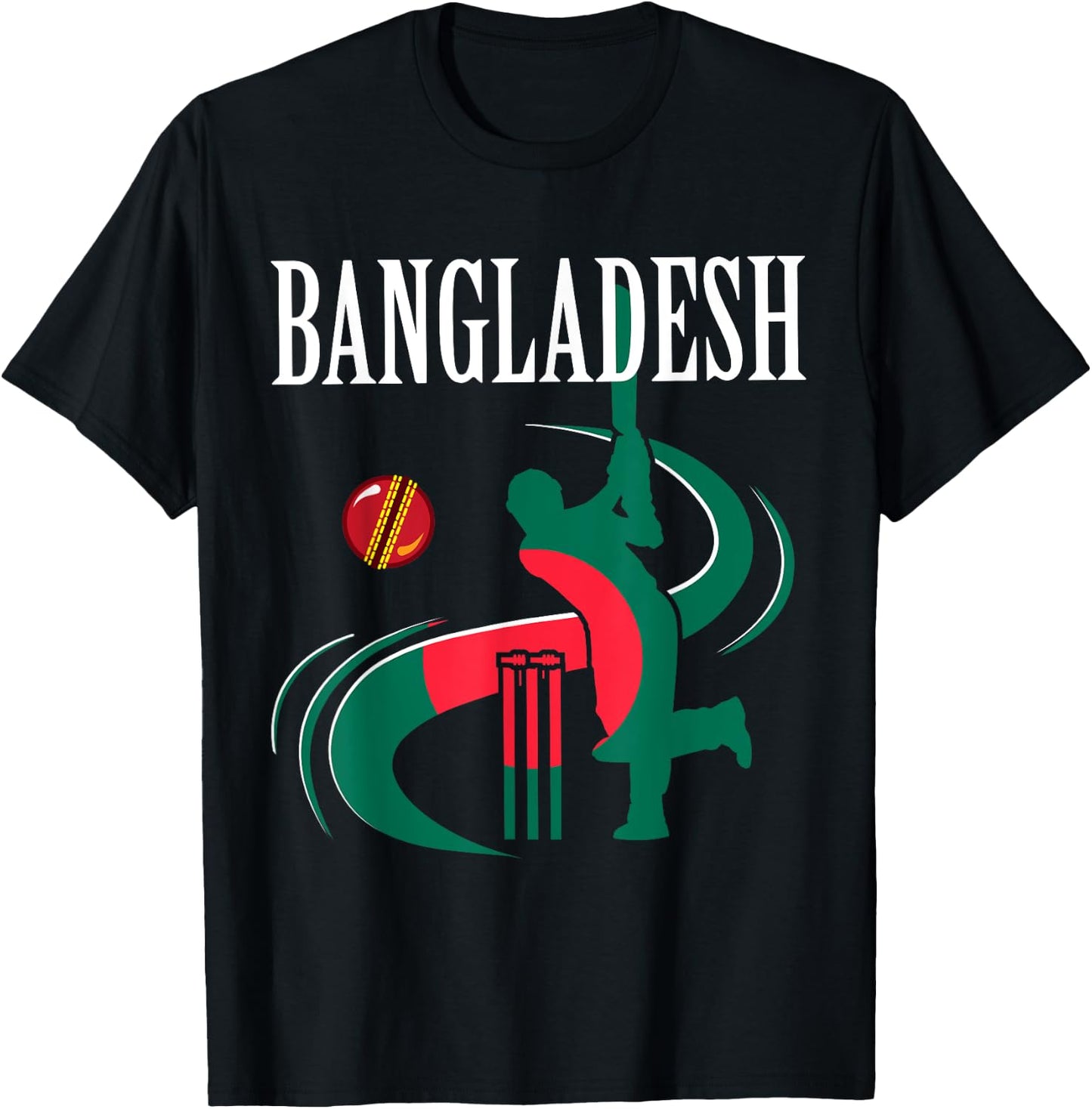 Bangladesh Cricket With Flag Brush Stroke T-Shirt - T-Shirt | Black