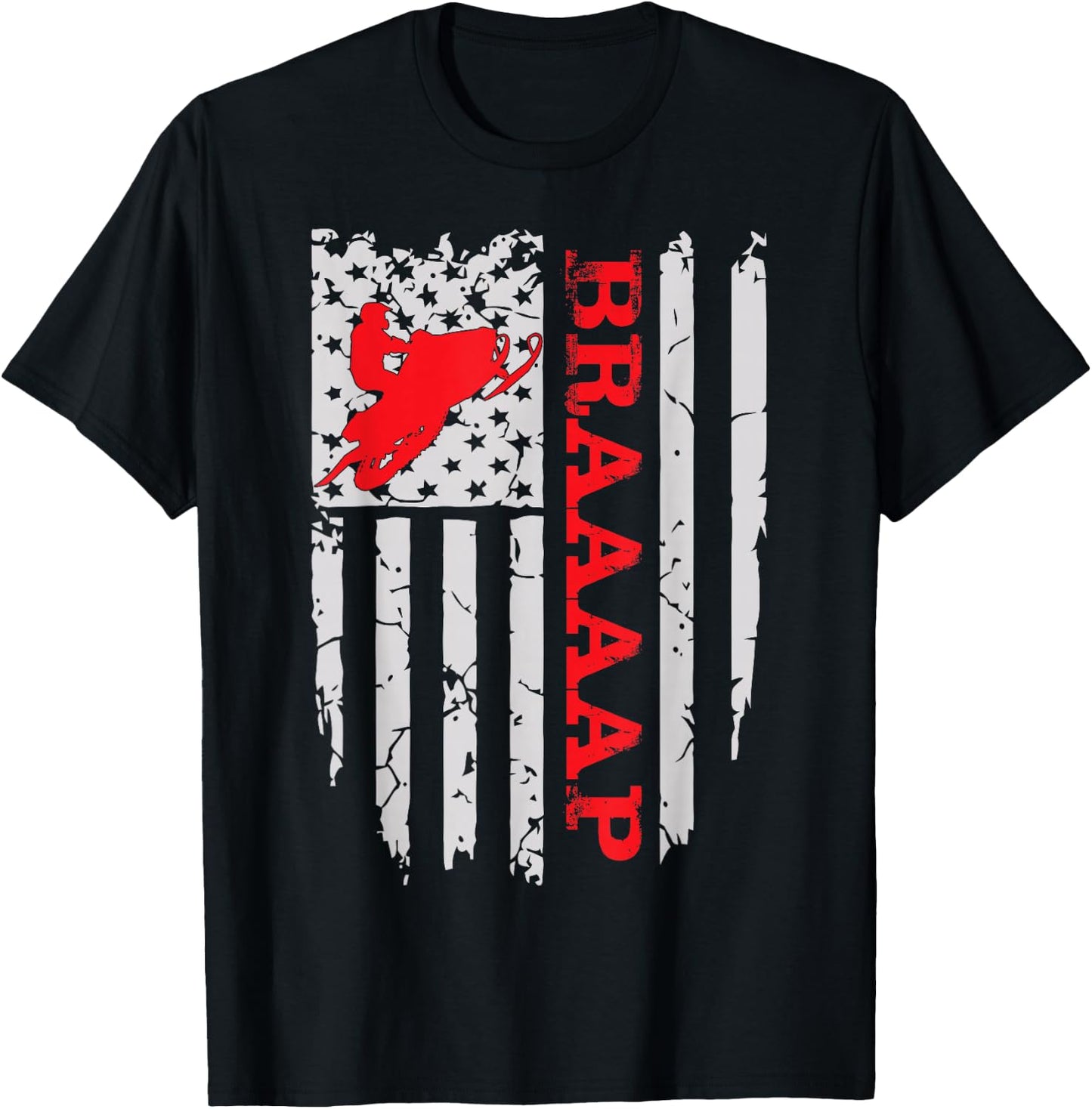 Funny American Flag Snowmobile Men Women Novelty T-Shirt - T-Shirt | Black