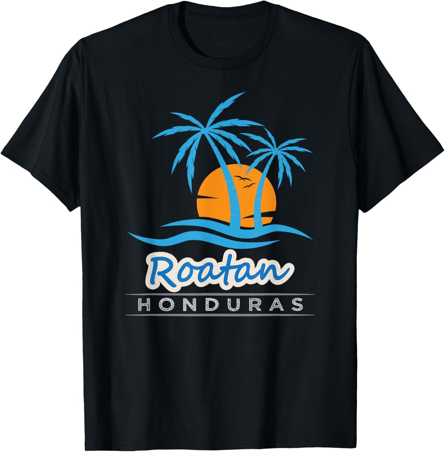 Roatan Beach Shirt - Palm Trees Sunset Honduras Roatan Beach T-Shirt - T-Shirt | Black