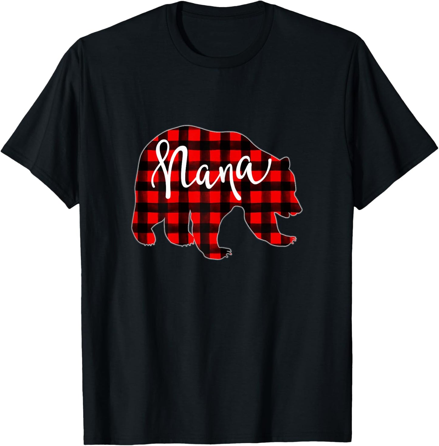 Red Plaid Nana Bear Matching Family Christmas Eve Buffalo T-Shirt - T-Shirt | Black