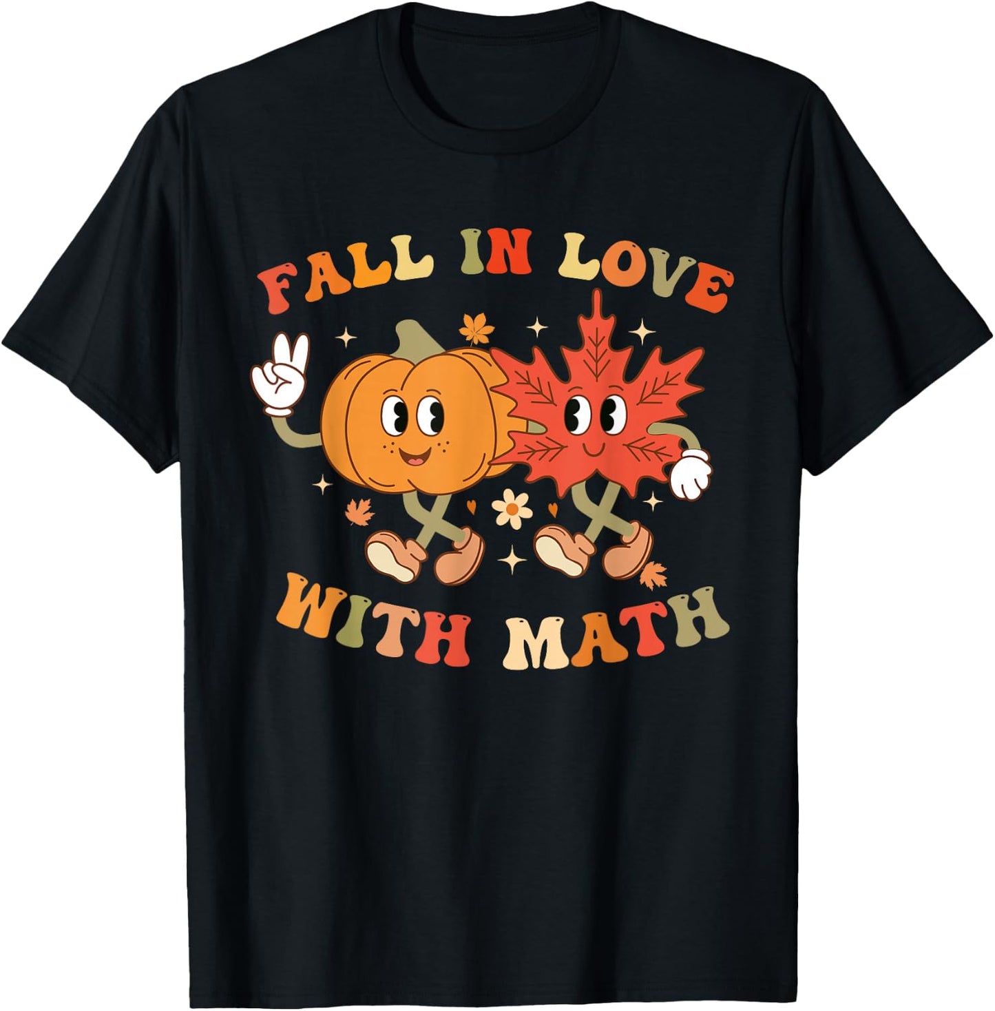 Fall In Love with Math Retro Thanksgiving Teacher Autumn T-Shirt - T-Shirt | Black