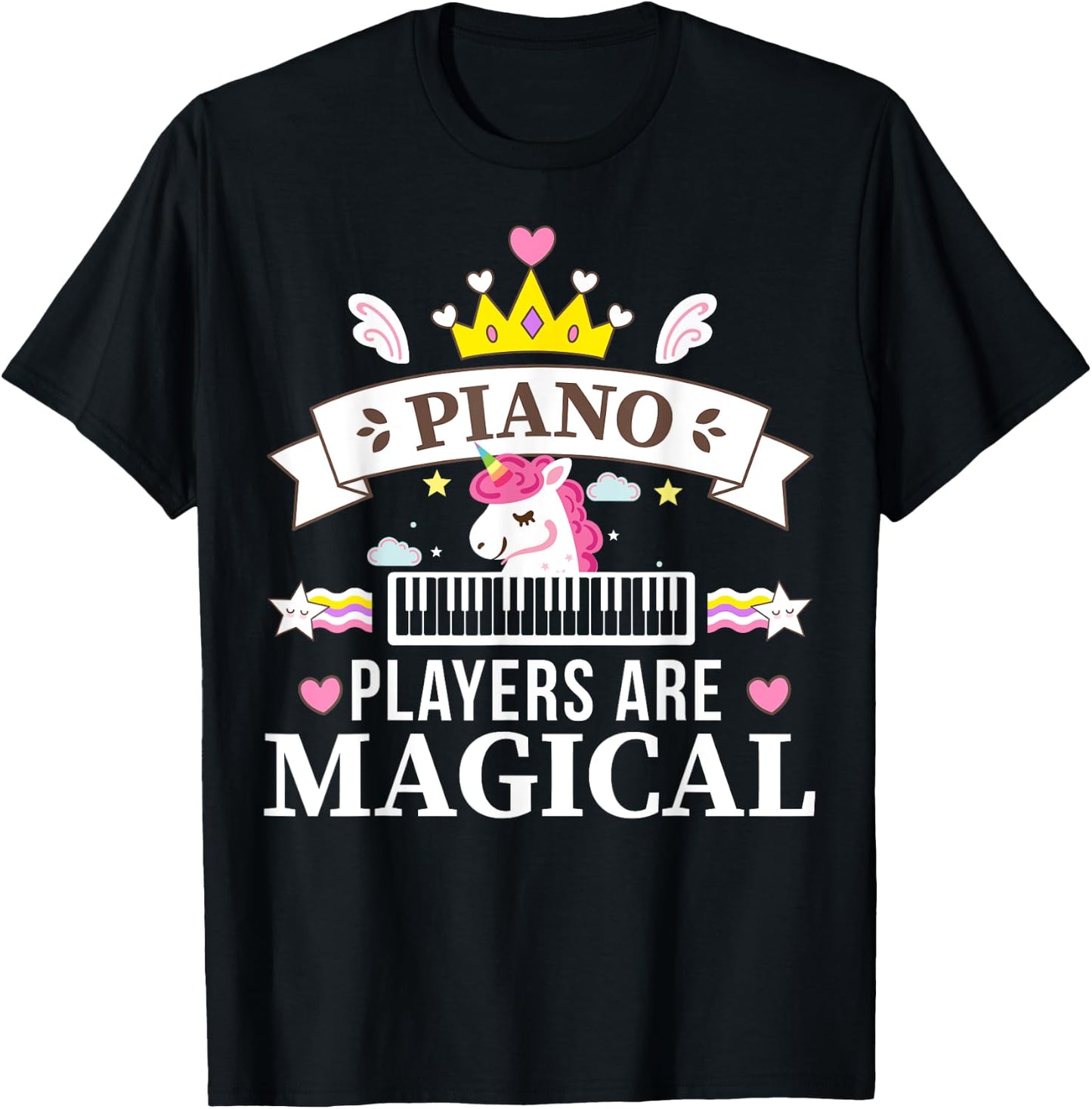 Piano Player Girl, Unicorn Student Learning Pianist Music T-Shirt - T-Shirt | Black