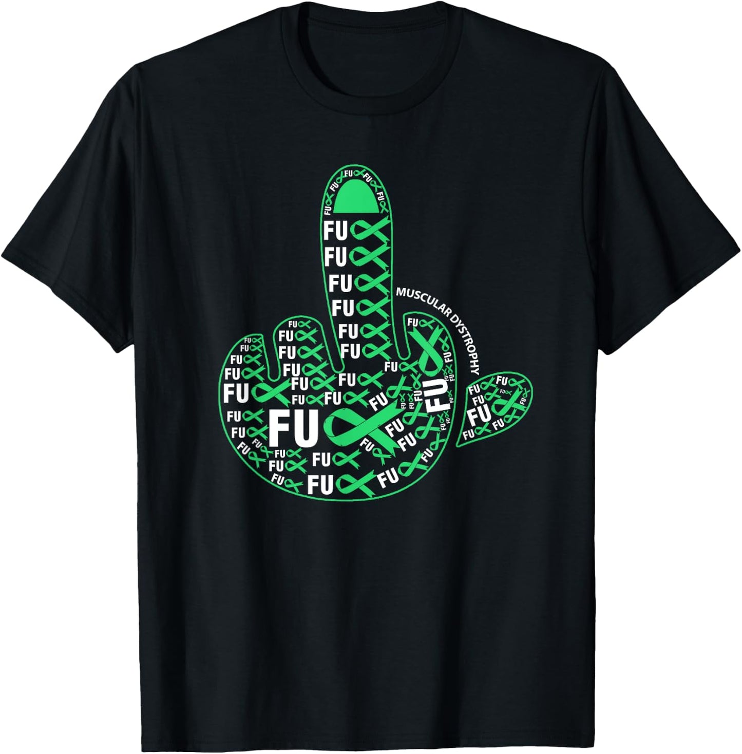 Fuck MUSCULAR DYSTROPHY Middle finger ribbon T-Shirt - T-Shirt | Black