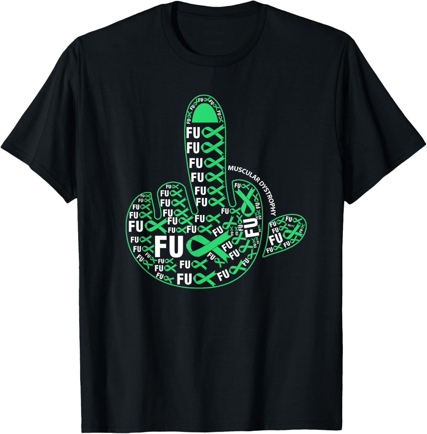 Fuck MUSCULAR DYSTROPHY Middle finger ribbon T-Shirt - T-Shirt | Black