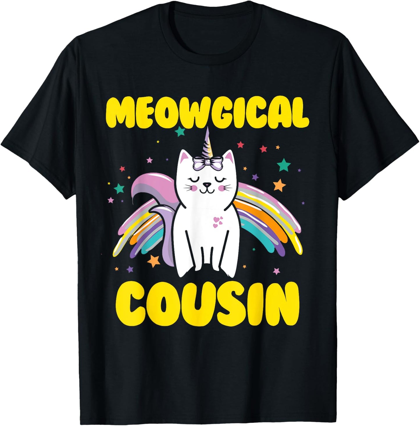 Meowgical Cousin Magical Kitty Cat Unicorn T-Shirt - T-Shirt | Black