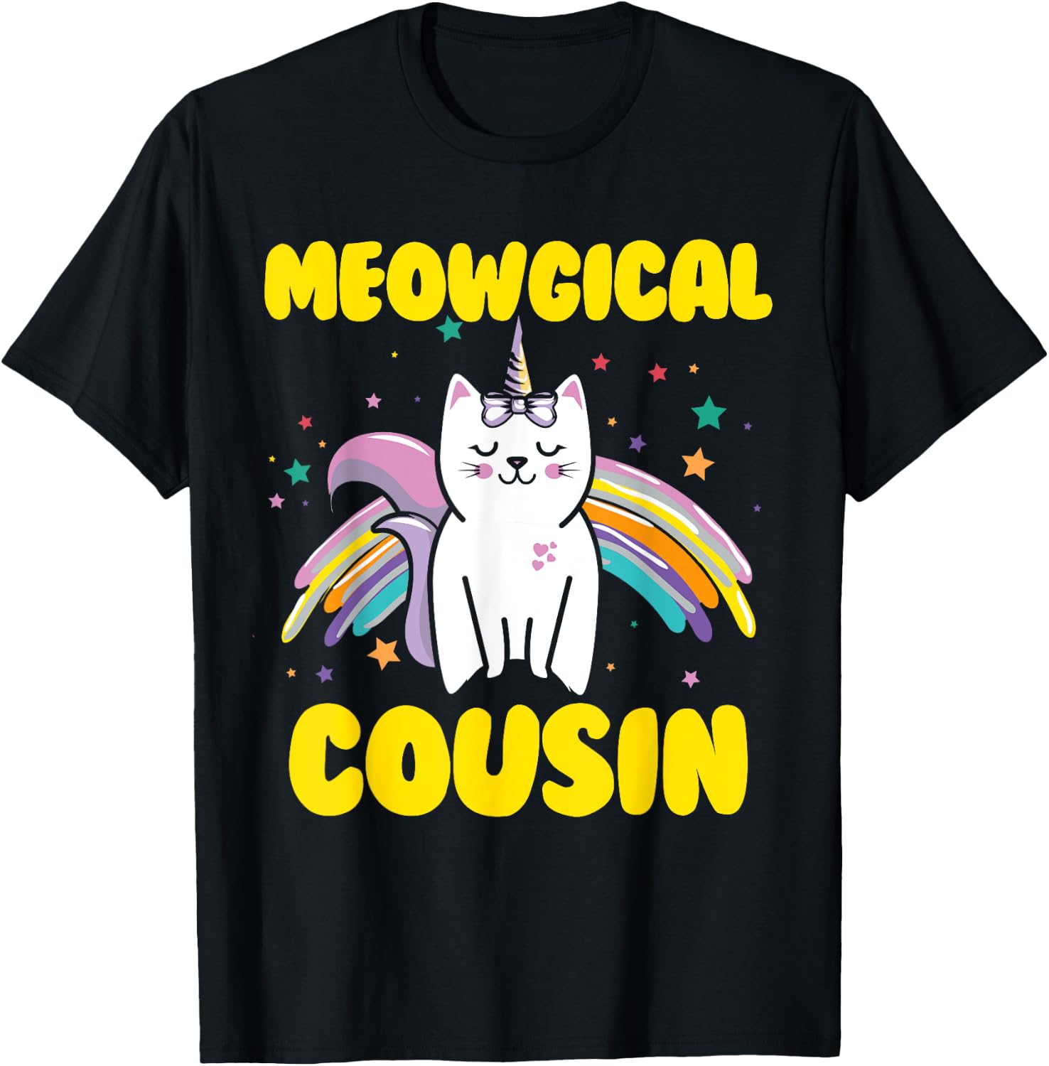 Meowgical Cousin Magical Kitty Cat Unicorn T-Shirt - T-Shirt | Black