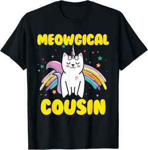Meowgical Cousin Magical Kitty Cat Unicorn T-Shirt - T-Shirt | Black