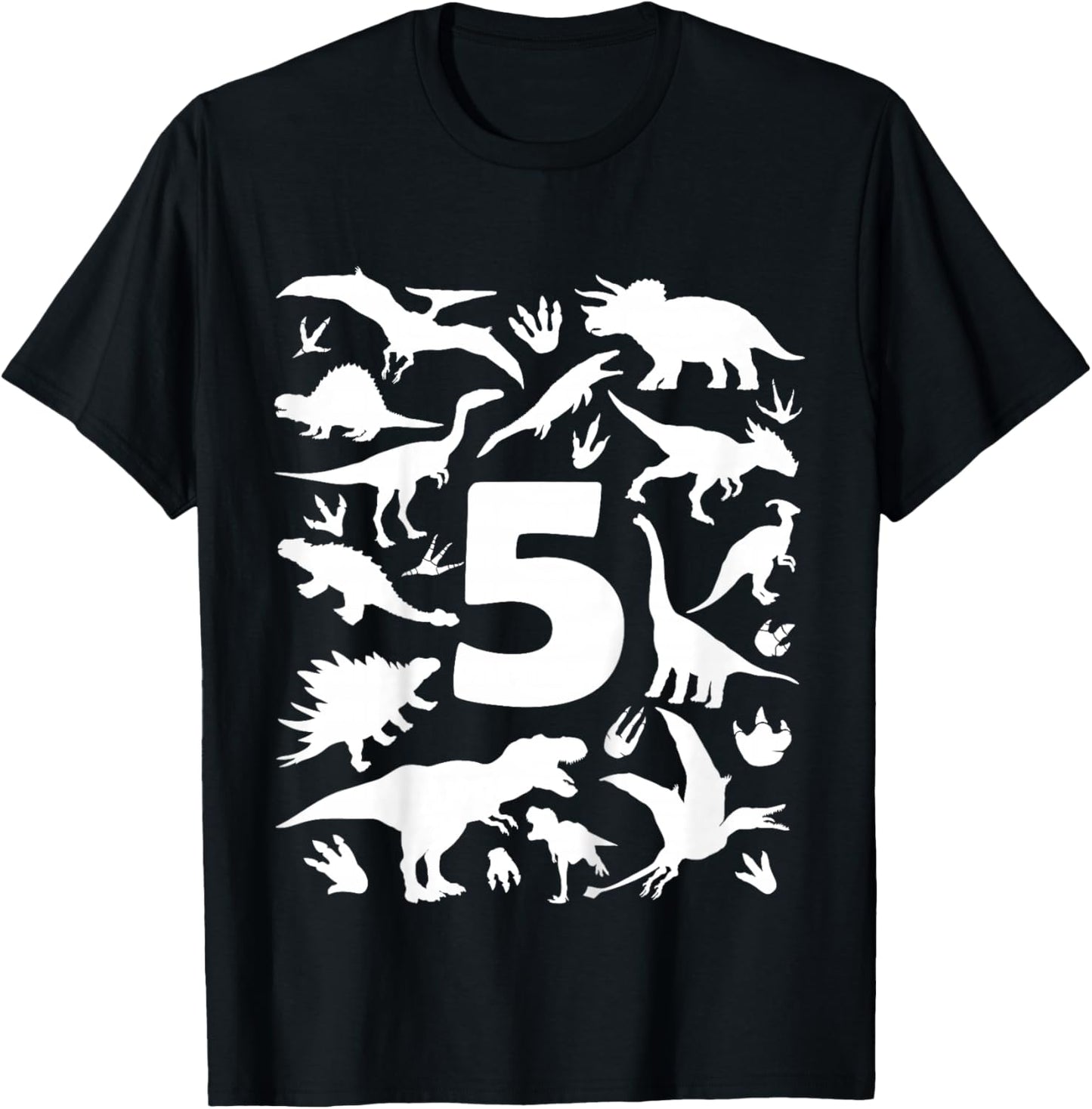 DINO 5 YEARS BOYS DINOSAUR 5th BIRTHDAY T-Shirt - T-Shirt | Black