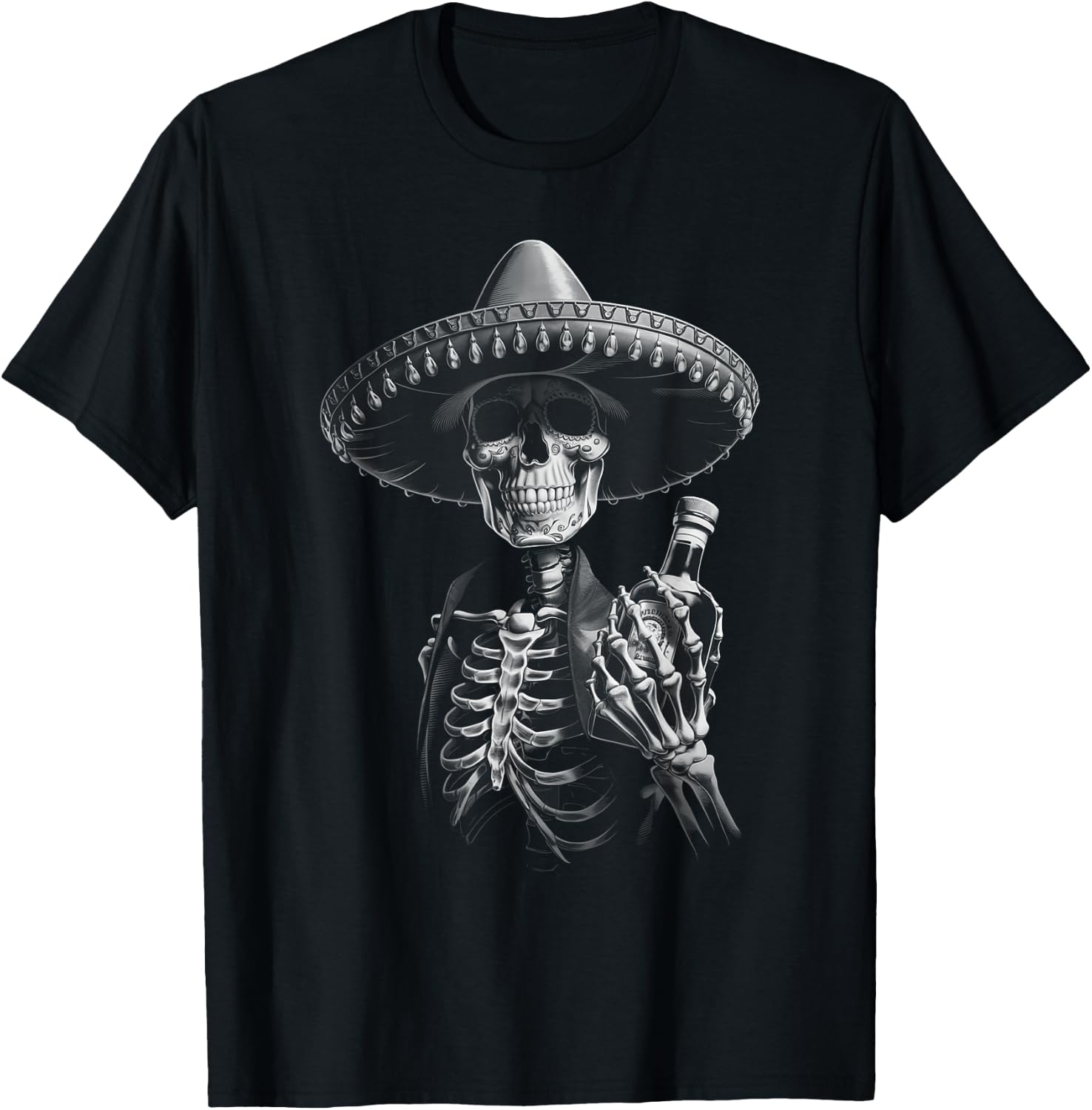 Vintage Mariachi Skeleton Charro Mexican Tequila Party T-Shirt - T-Shirt | Black