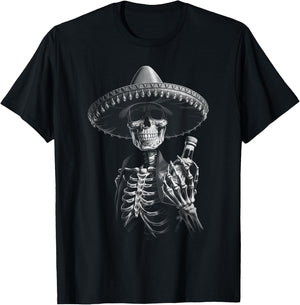 Vintage Mariachi Skeleton Charro Mexican Tequila Party T-Shirt - T-Shirt | Black