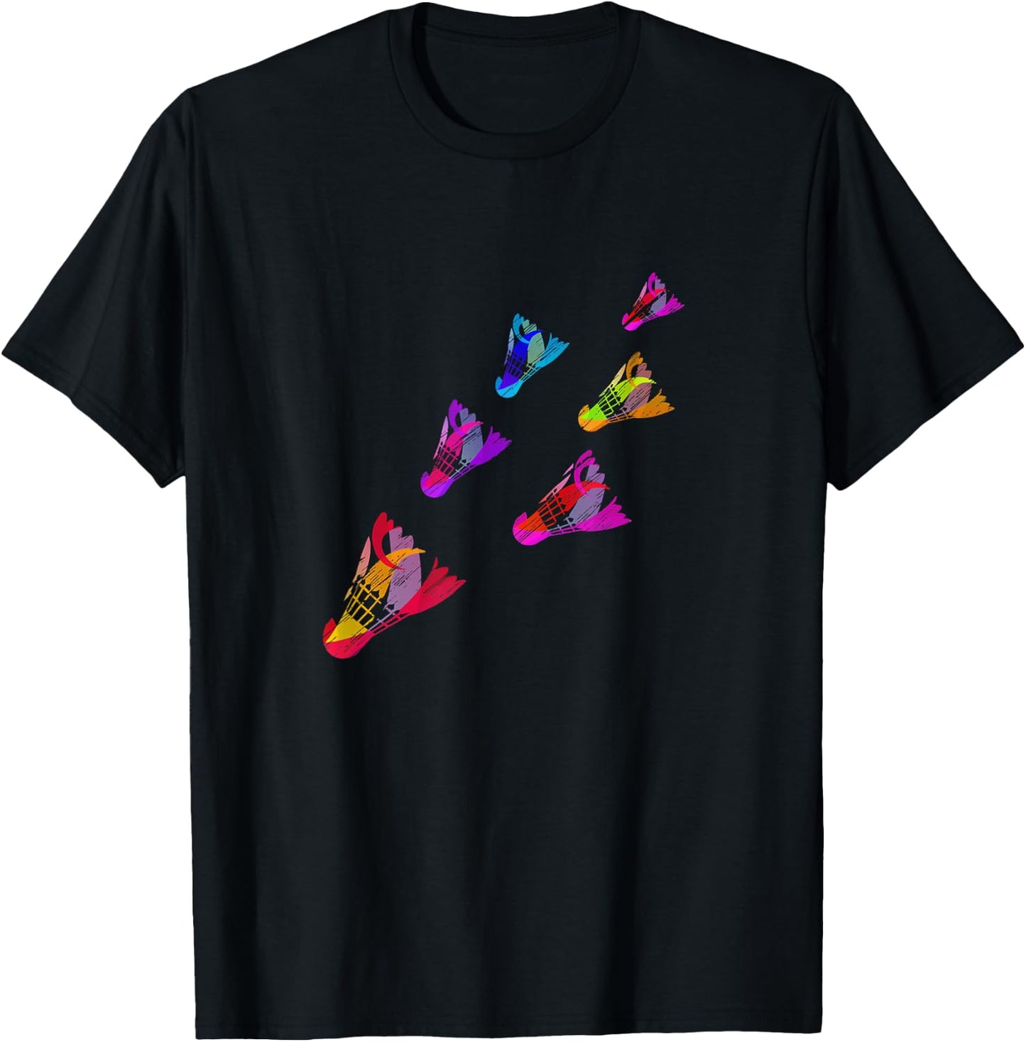 Colorful Badminton Shuttlecock Art Sports T-Shirt - T-Shirt | Black