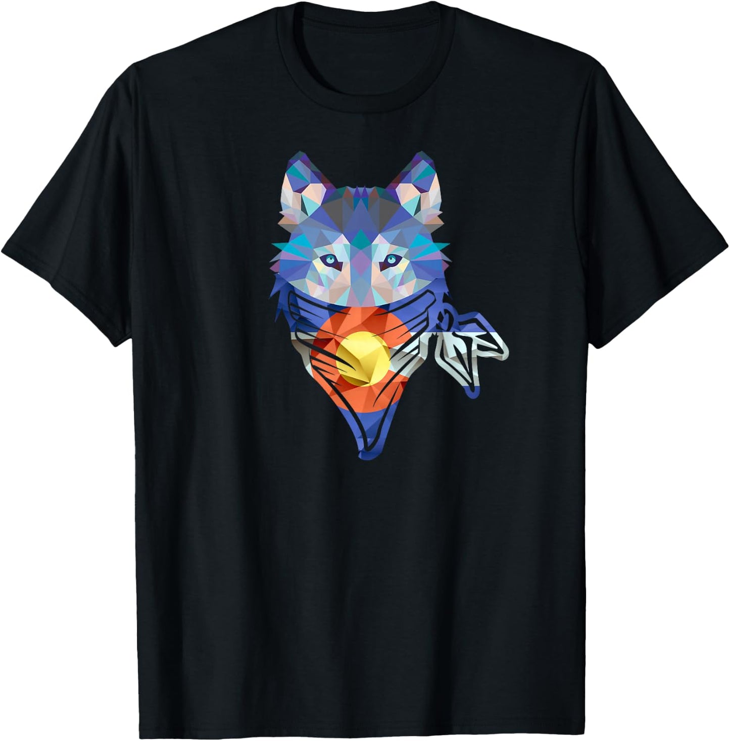 Colorado State Flag Wolf Dog Geometric Colorado Flag Version T-Shirt - T-Shirt | Black