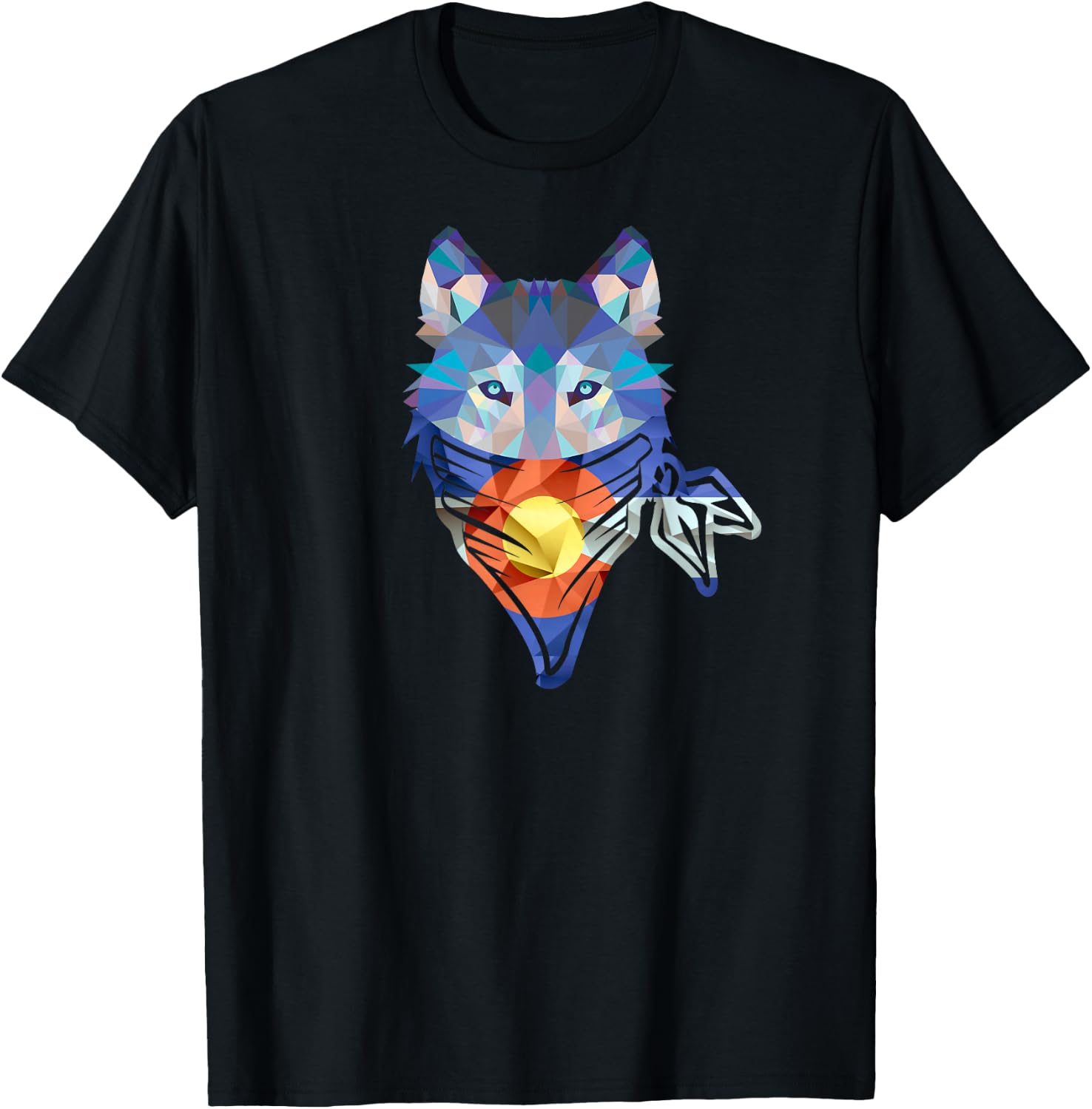 Colorado State Flag Wolf Dog Geometric Colorado Flag Version T-Shirt - T-Shirt | Black