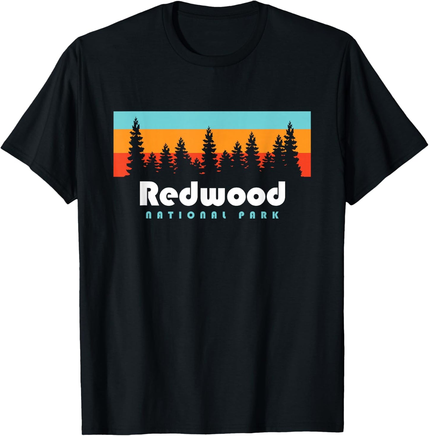 Redwood National Park California Retro Vintage Trees T-Shirt - T-Shirt | Black