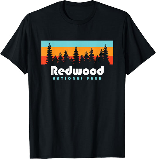 Redwood National Park California Retro Vintage Trees T-Shirt - T-Shirt | Black