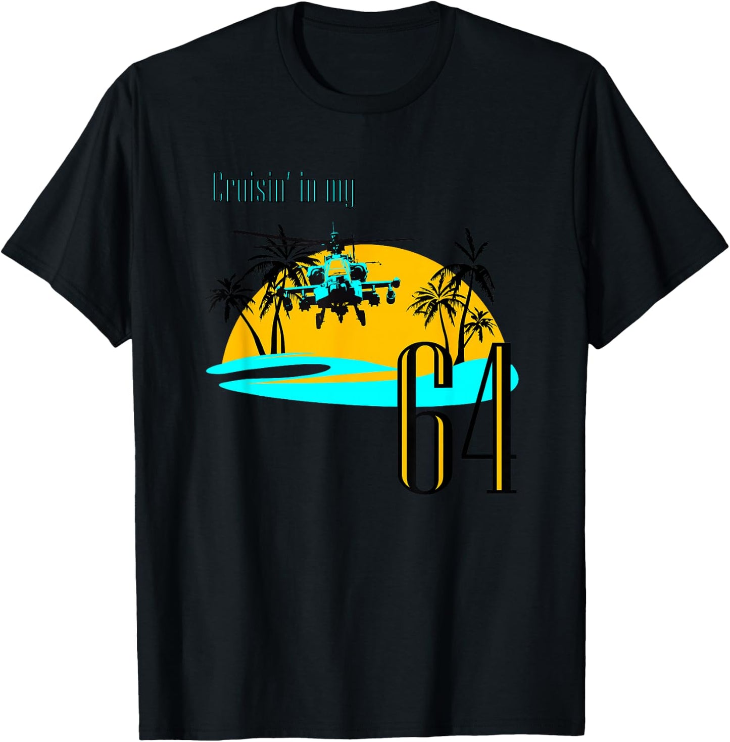Aviation Helicopter Beach shirt with AH-64 Apache Palm Tree T-Shirt - T-Shirt | Black