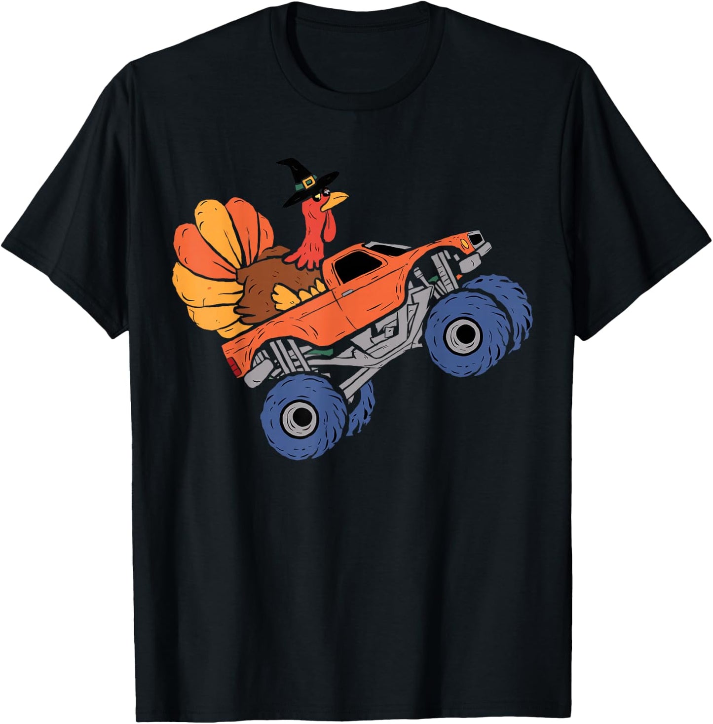Thanksgiving Turkey Riding Monster Truck Kids Boys T-Shirt - T-Shirt | Black