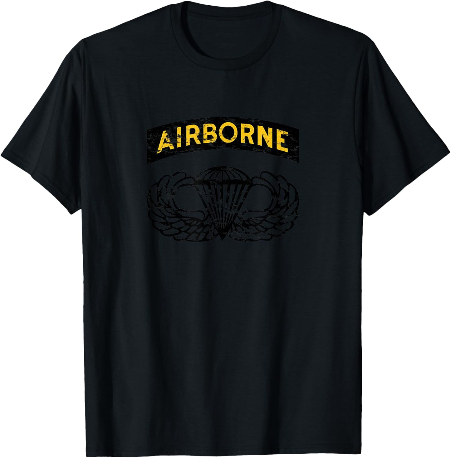 Airborne Paratrooper Black Jump Wings Airborne Tab T-Shirt - T-Shirt | Black
