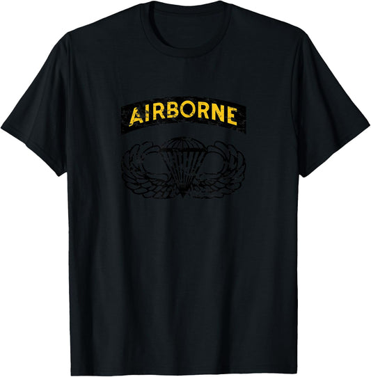 Airborne Paratrooper Black Jump Wings Airborne Tab T-Shirt - T-Shirt | Black