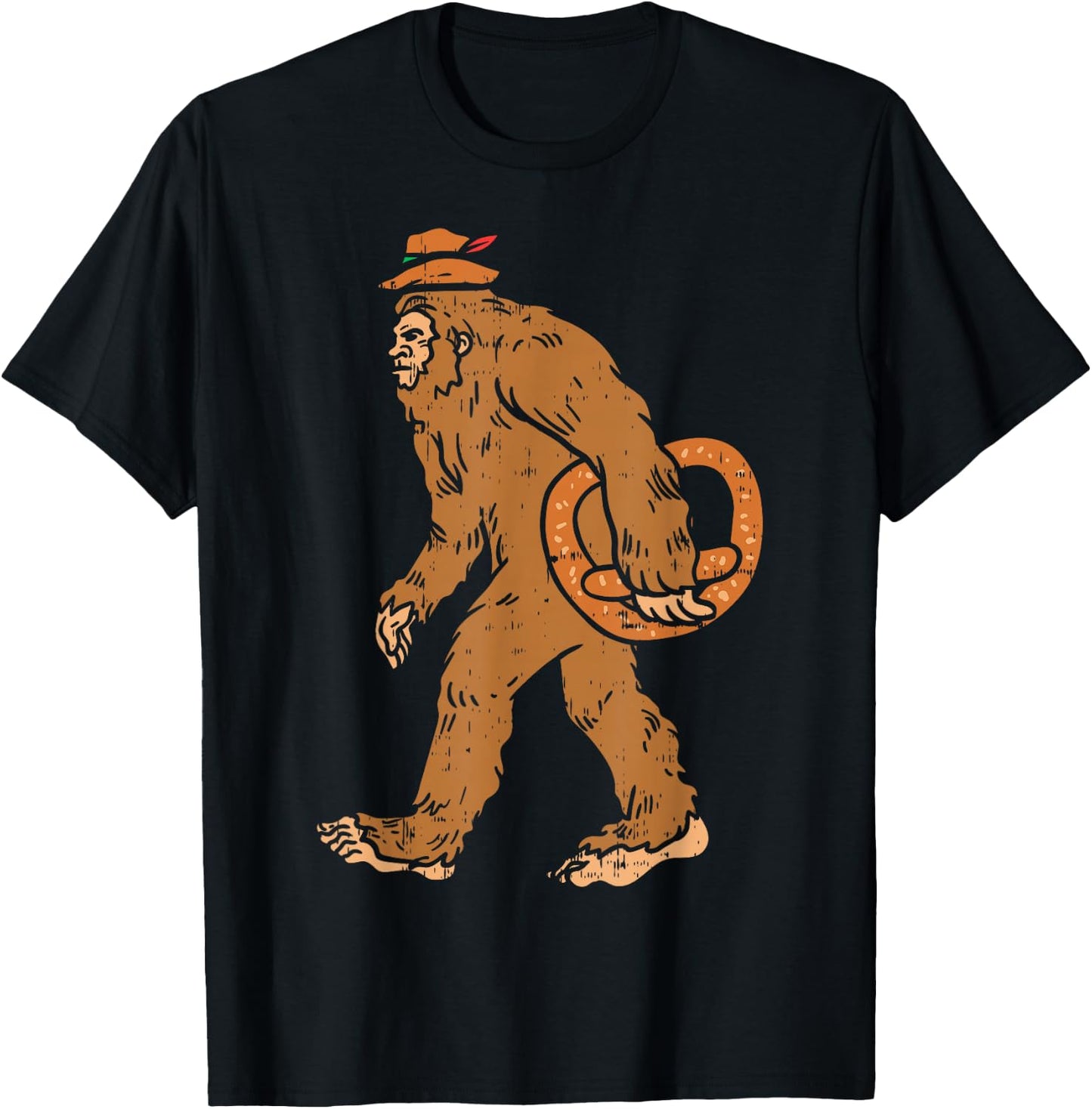 German Bigfoot Sasquatch Pretzel Funny Oktoberfest Men Kids T-Shirt - T-Shirt | Black
