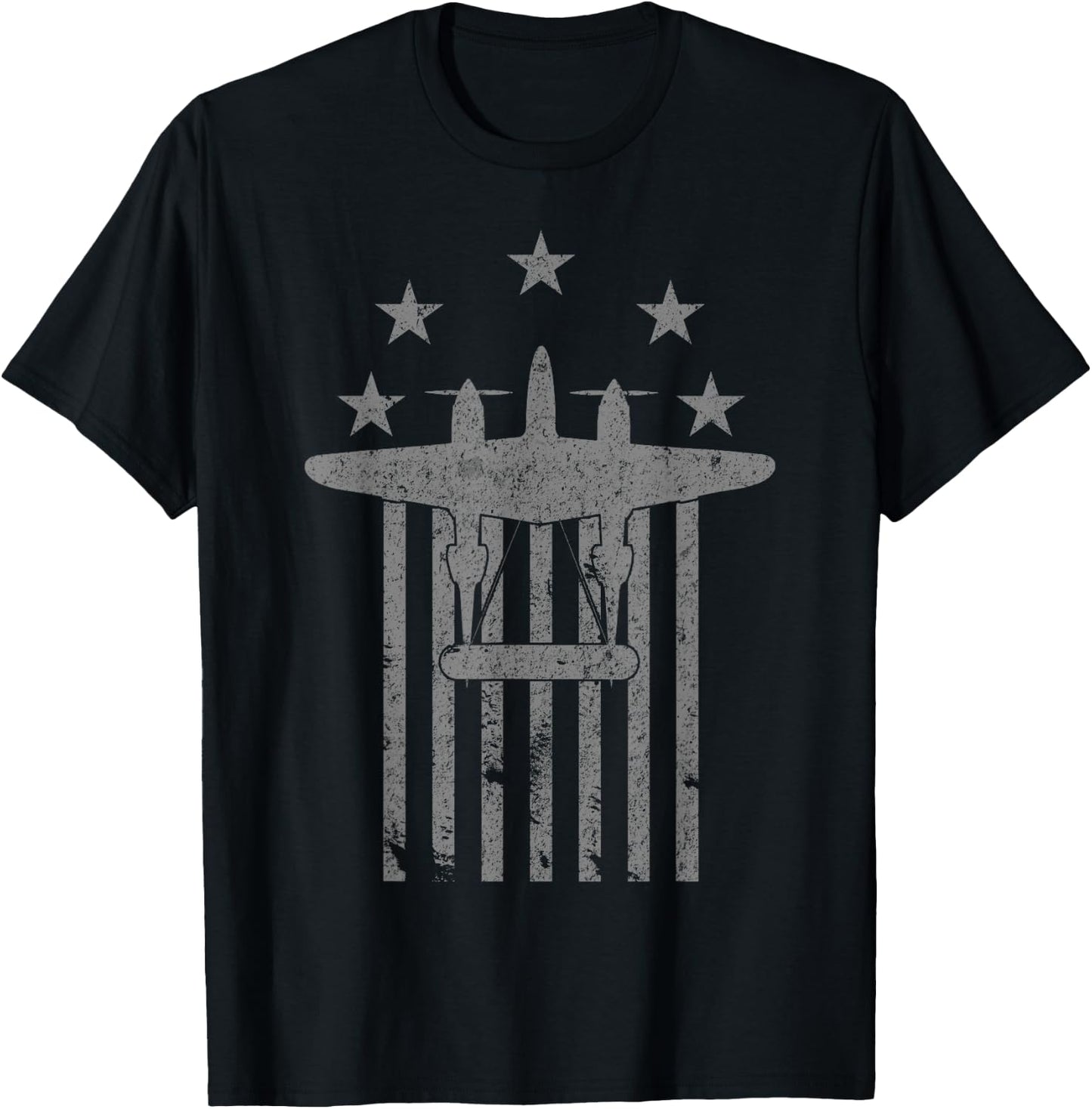 P-38 Lightning "Stars & Bars Series" WWII Airplane T-Shirt - T-Shirt | Black