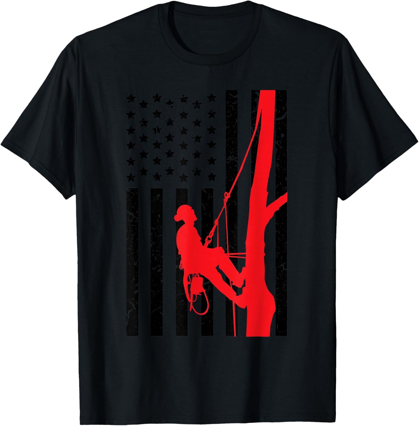 Arborist Patriotic Gift Distressed American Flag 4th of July T-Shirt - T-Shirt | Black
