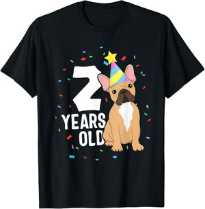 2 Years Old Birthday Outfit French Bulldog Dog Party 2nd Men Women Kids T-Shirt - T-Shirt | Black