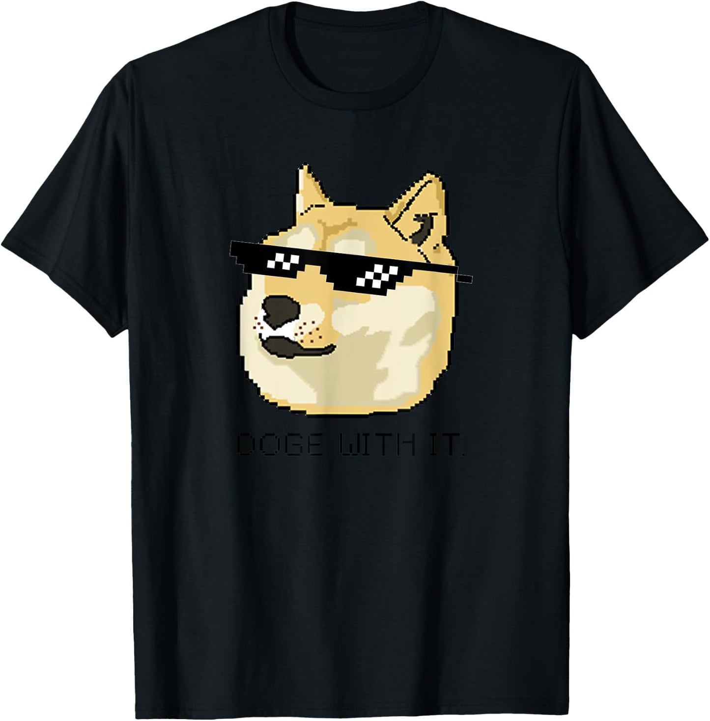 Shiba Inu Meme Doge Deal With It Pixel Glasses T-Shirt - T-Shirt | Black