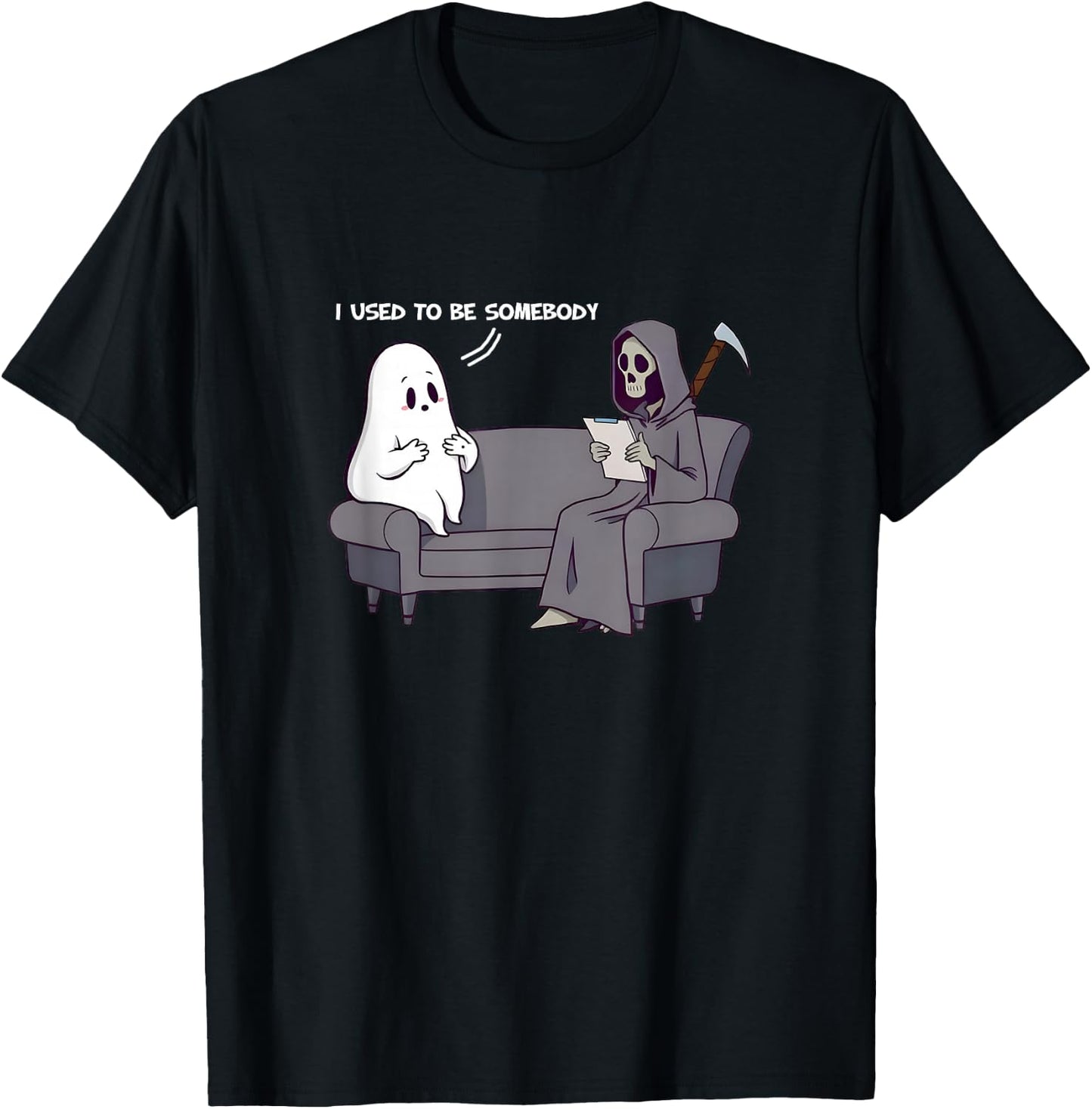 Halloween I Used To Be Somebody Tired Ghost GrimReaper Funny T-Shirt - T-Shirt | Black