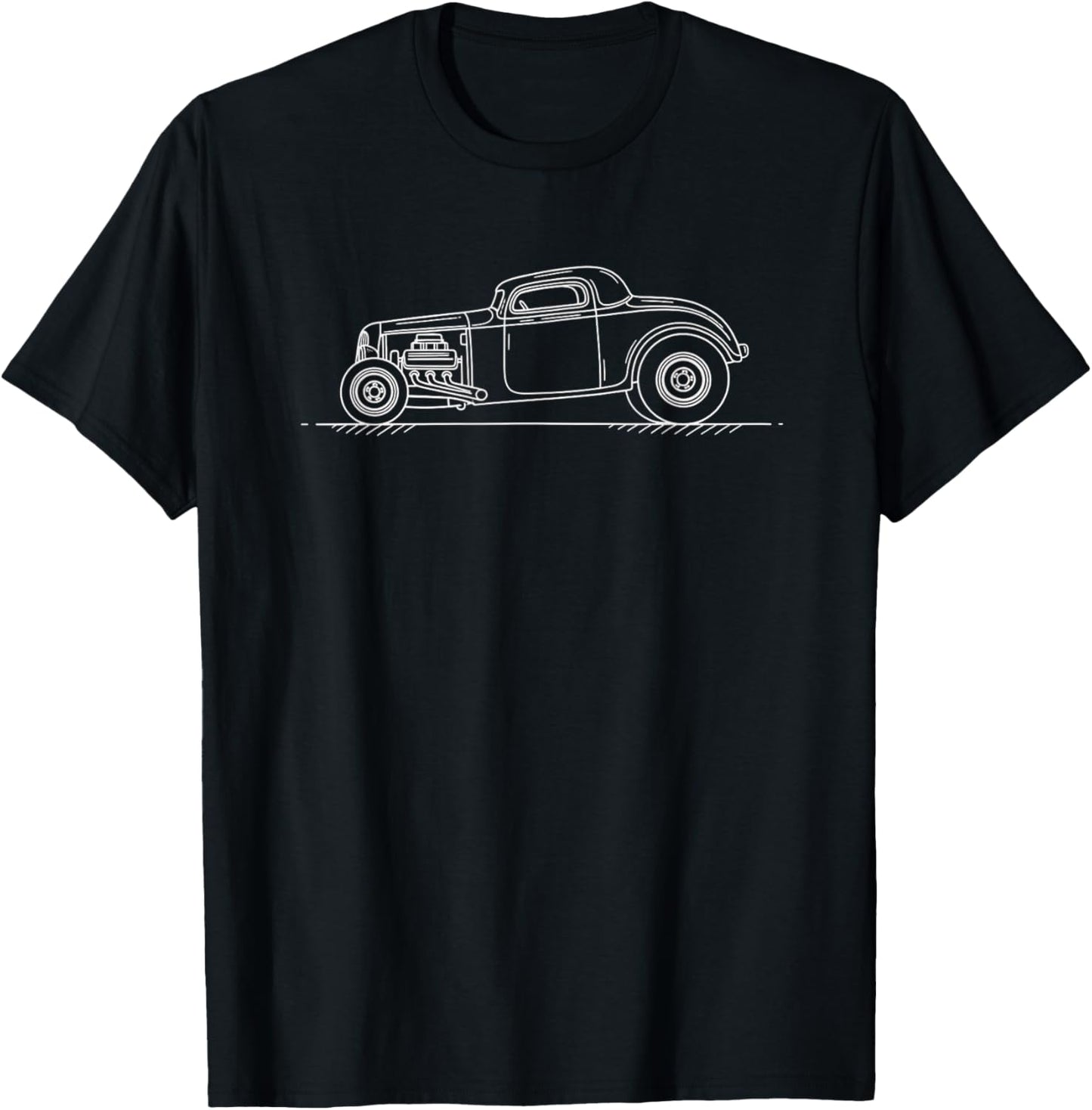 Car Vintage Line Art Retro Classic Coupe Outline T-Shirt - T-Shirt | Black