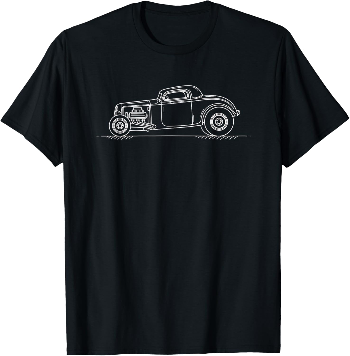 Car Vintage Line Art Retro Classic Coupe Outline T-Shirt - T-Shirt | Black
