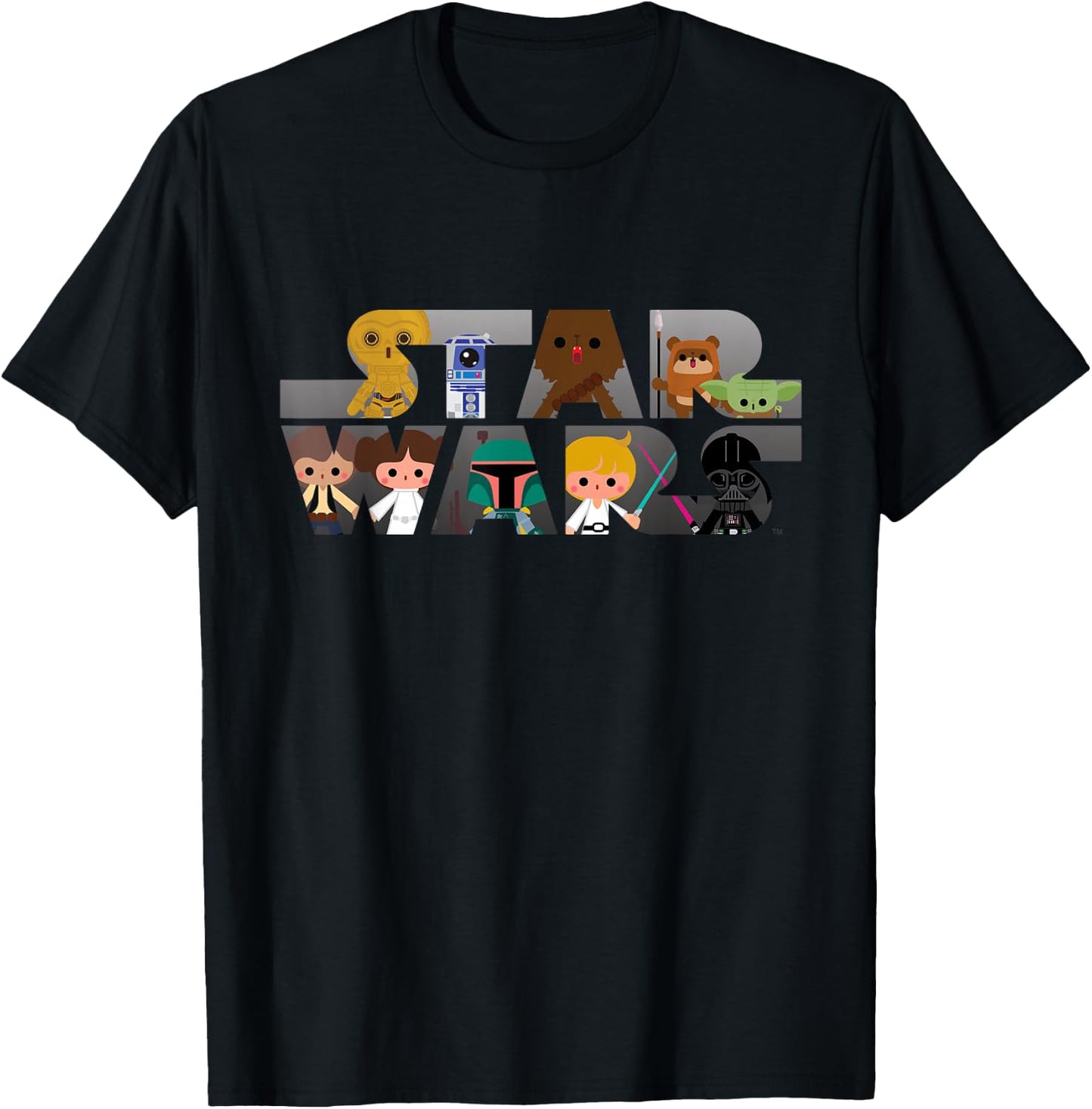Star Wars Logo Kawaii Multi-Character T-Shirt - T-Shirt | Black