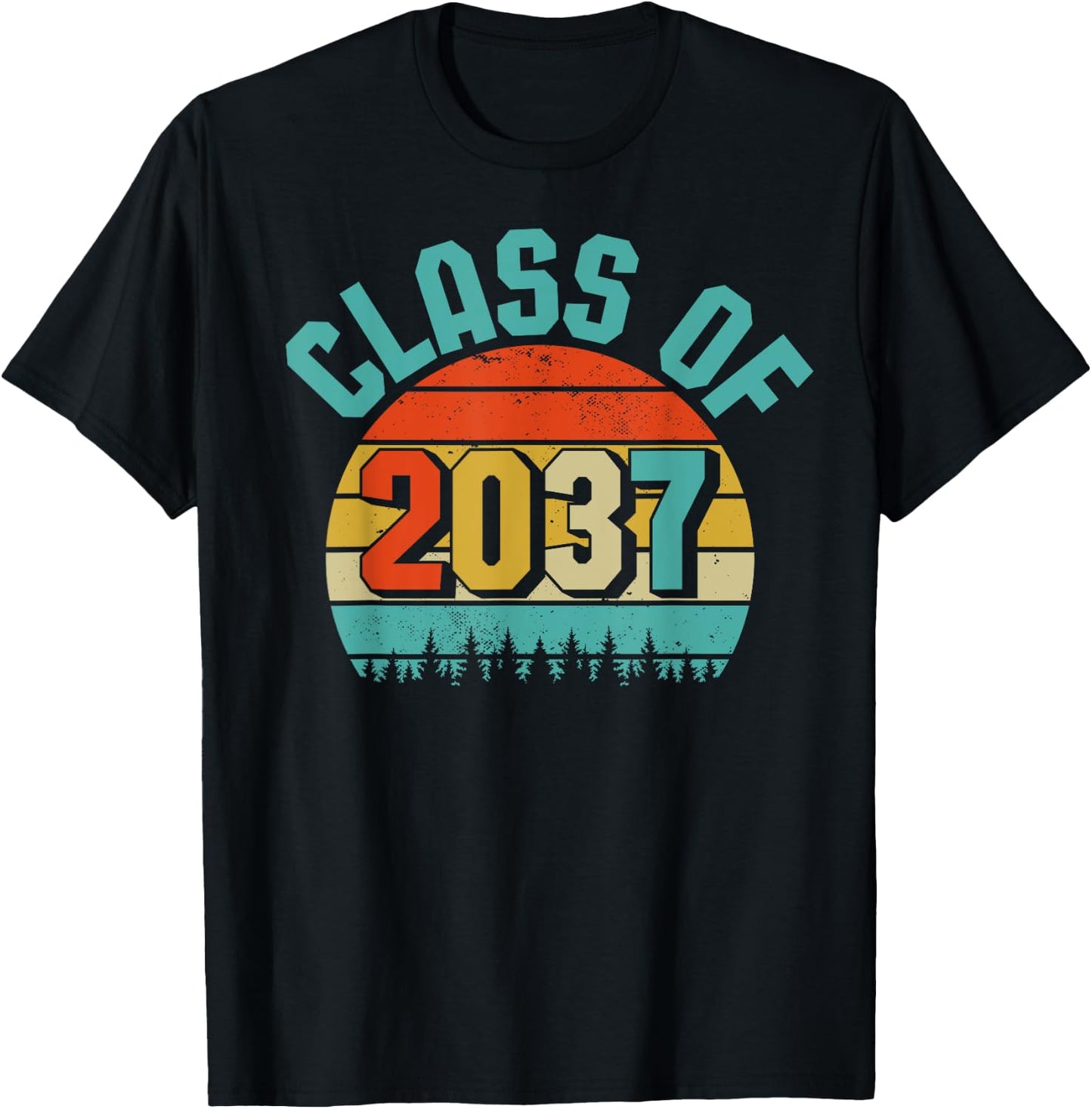 Class of 2037 Grow With Me Kindergarten to Graduation Retro T-Shirt - T-Shirt | Black