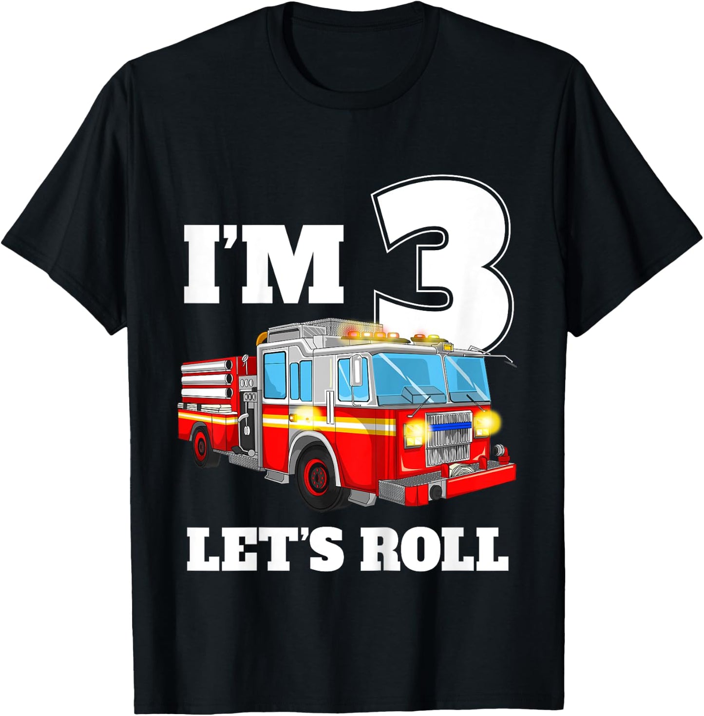 Kids Fire Truck 3rd Birthday Boy 3 Year Old Three Firefighter T-Shirt - T-Shirt | Black