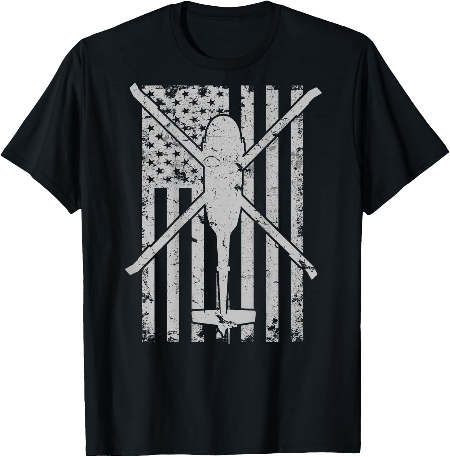 UH-60 Black Hawk Military Helicopter Vintage Flag BACK PRINT T-Shirt - T-Shirt | Black