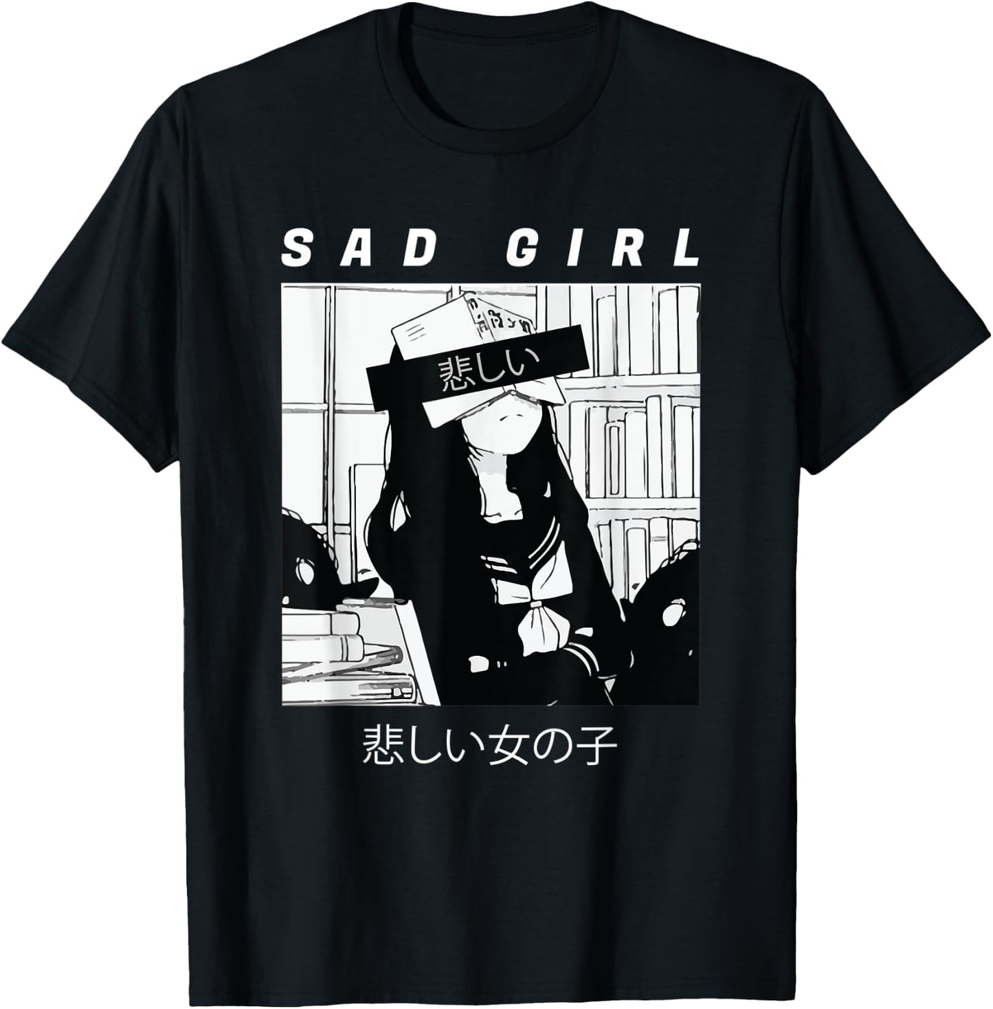 Sad Anime Girl Japanese Babe Otaku Cool Gift T-Shirt - T-Shirt | Black